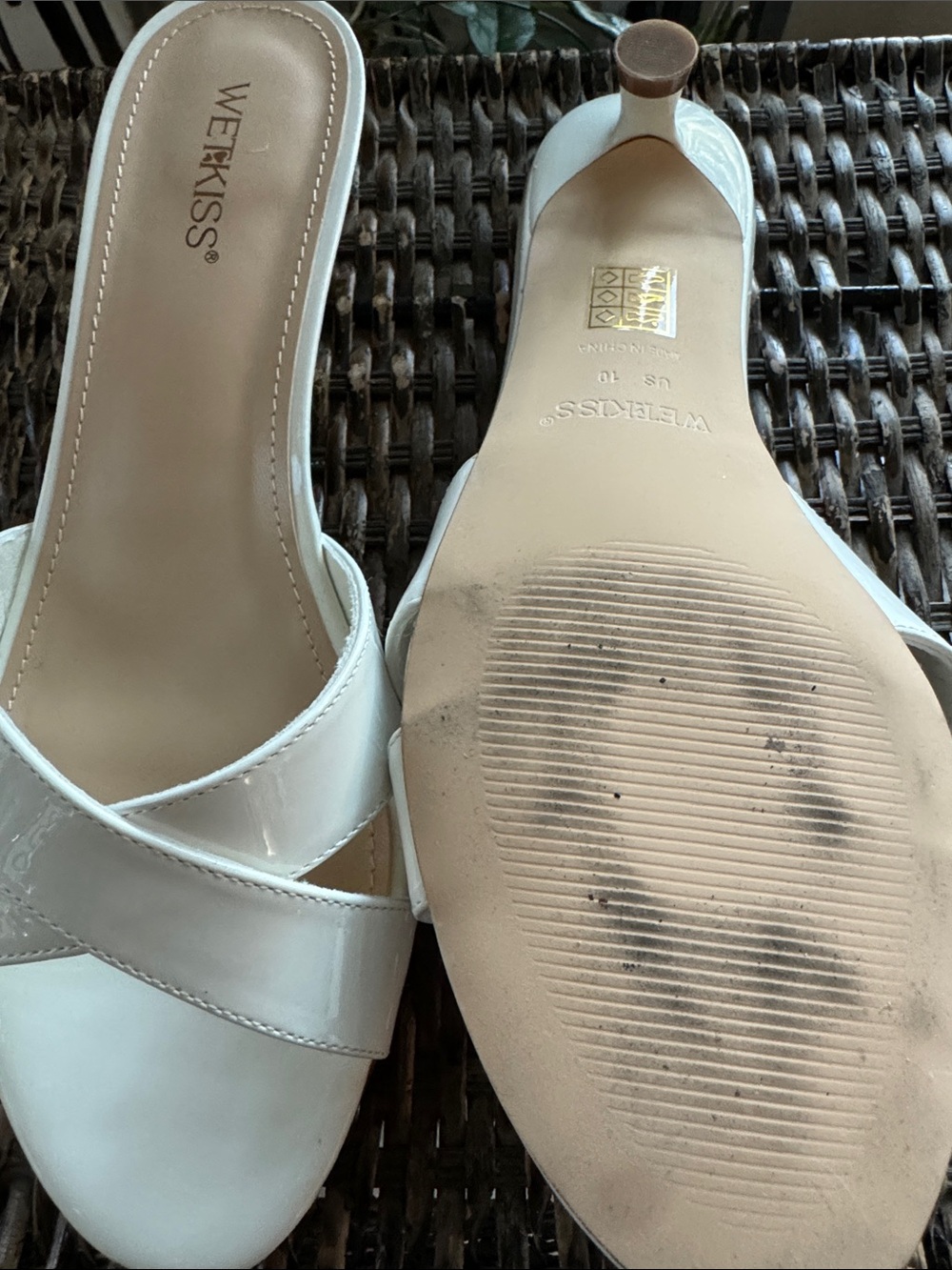WETKISS kitten heel mules‎ off white crossstrap slip on women’s size 10 - Picture 3 of 8